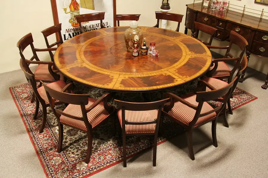 Main image of Maitland Smith Unsigned Round Mahogany Dining Table, Leaves