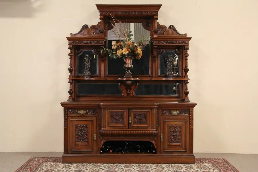 Main image of English 1890 Antique Back Bar or Sideboard, Hand Carved Mahogany