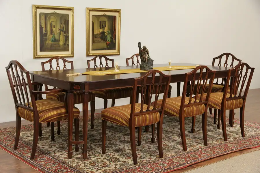 Main image of Sheraton 1940's Vintage Dining Set, 8 Chairs, Table & 2 Leaves