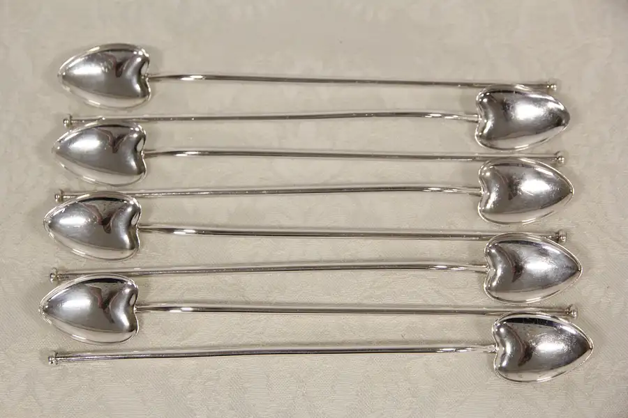 Main image of Set of 8 Sterling Silver Vintage Ice Tea Spoons & Straws