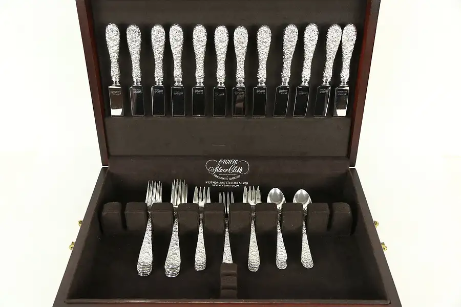 Main image of Repousse Kirk Stieff Sterling Silver 4 pc. Place Service for 12, 48 Pcs. + Chest