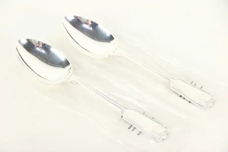 Main image of Pair Serving Spoons Kings or Fiddle Thread, Shell Pattern, Mappin England