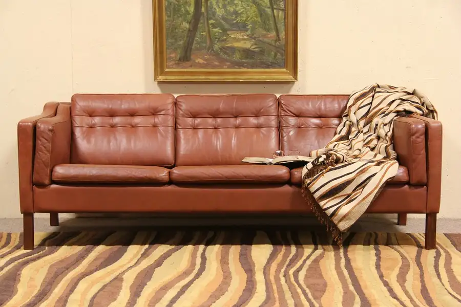 Main image of Midcentury Danish Modern 1960's Vintage Leather Sofa