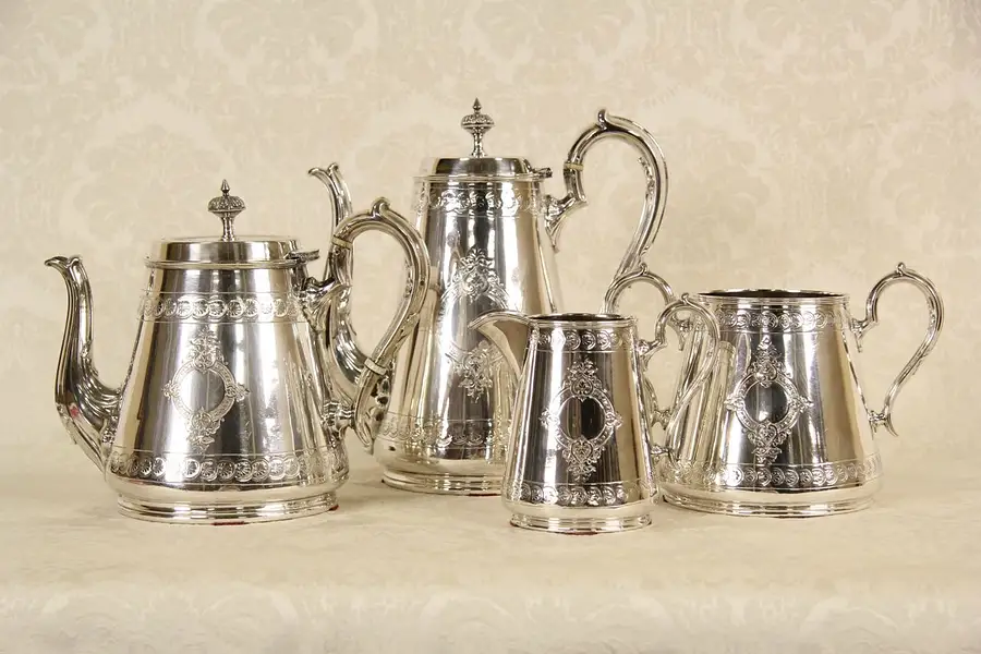 Main image of Victorian Silverplate 4 Pc. Antique 1880 Tea & Coffee Service