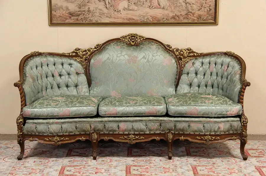 Main image of French Style Carved 1940's Vintage Sofa, Original