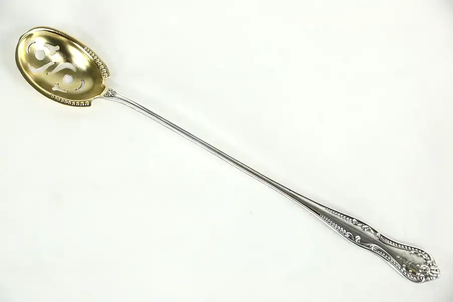 Main image of Towle Signed Antique 1880 Silverplate Long Pickle or Olive Spoon, Gold Wash Bowl