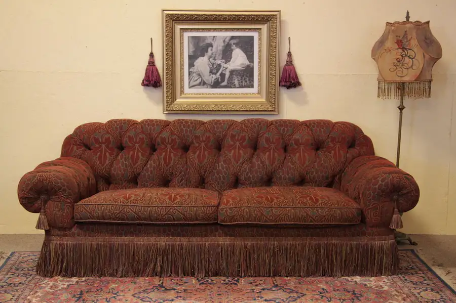 Main image of Very Comfortable 8' Long Tufted Sofa with Fringe