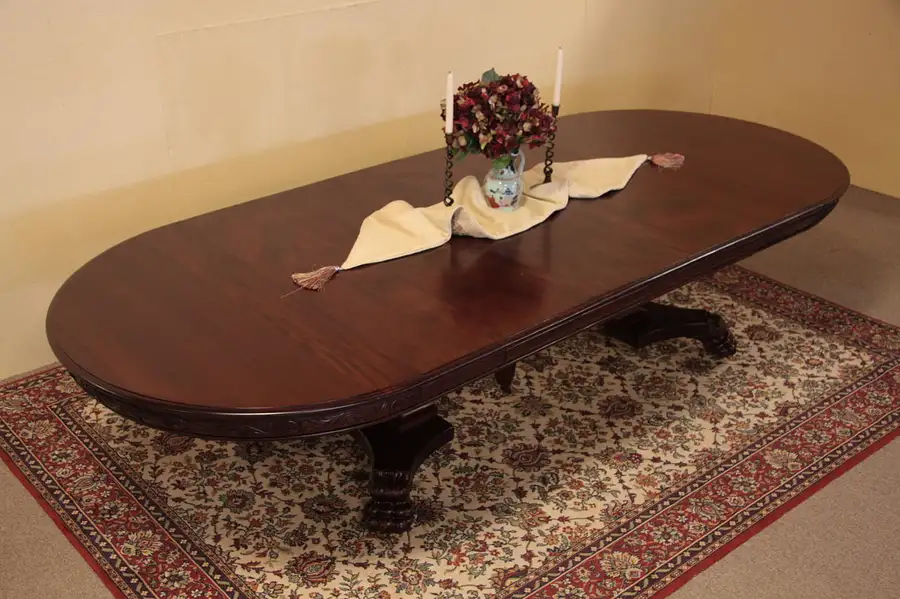 Main image of Round Mahogany Lion Paw Dining Table, Extends 10'7"