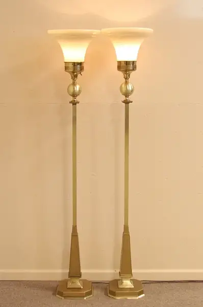 Main image of Pair of Art Deco Brass Torchiere Lamps