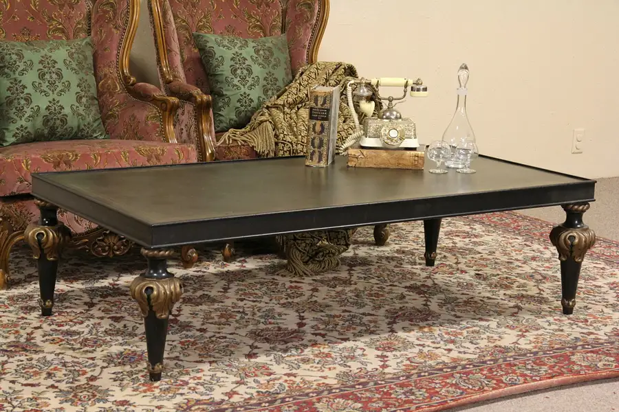 Main image of Hollywood Regency 1950's Vintage Leather Top Coffee or Cocktail Table