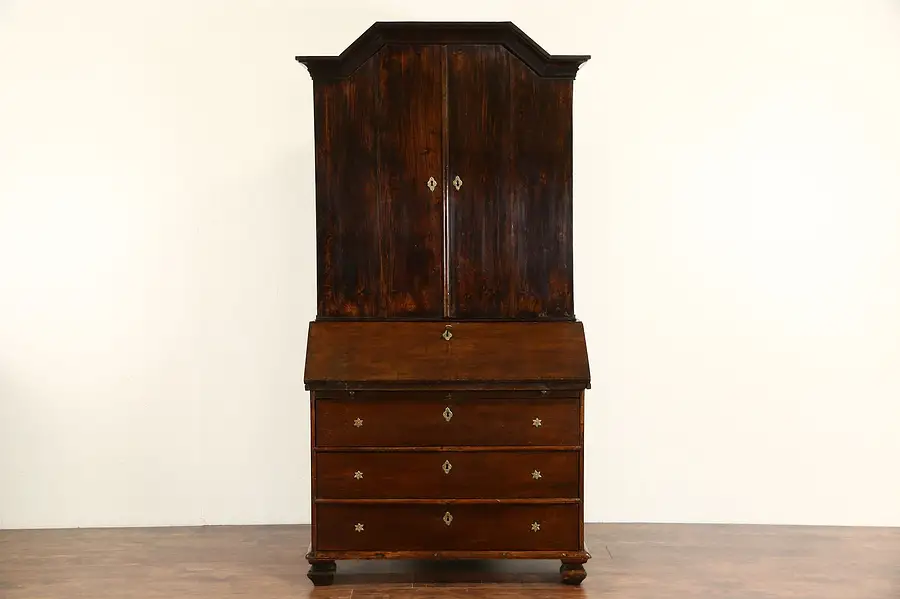 Main image of Dutch 1760's Antique Oak & Chestnut Secretary Desk & Bookcase