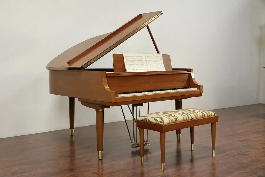 Main image of Steinway 1956 Midcentury Modern Model M Mahogany Grand Piano & Bench