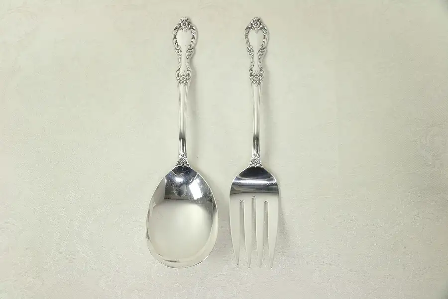 Main image of Silverplate Vintage Salad Serving Set, Spoon & Fork, Signed Rogers