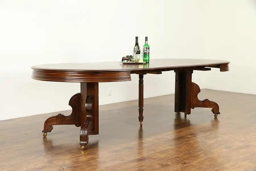 Main image of Victorian Antique Round Walnut Dining Table, Extends 10'
