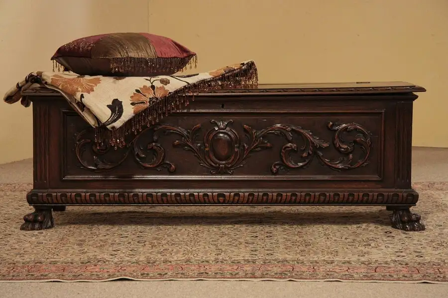 Main image of Cassone or Italian Dowry Chest, Carved Lion Paws