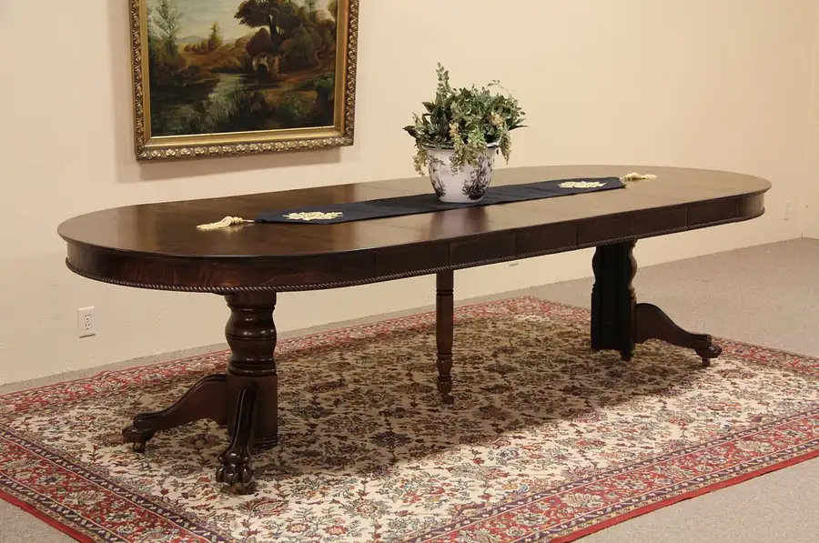 Main image of Victorian Oak Clawfoot Dining Table, Extends 126"