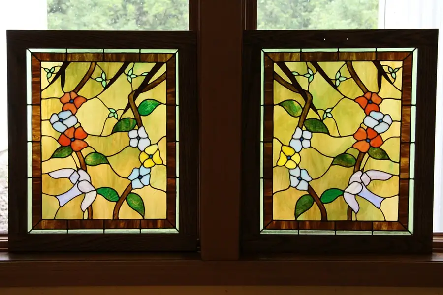Main image of Pair of Bluebird Stained Glass Windows