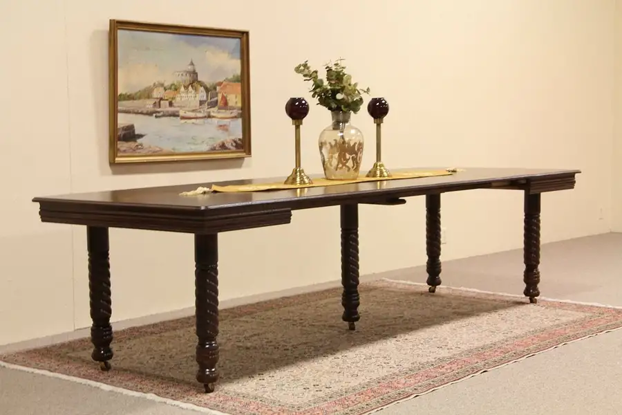 Main image of Square Oak 1900 Antique Dining Table Extends 9' 7"