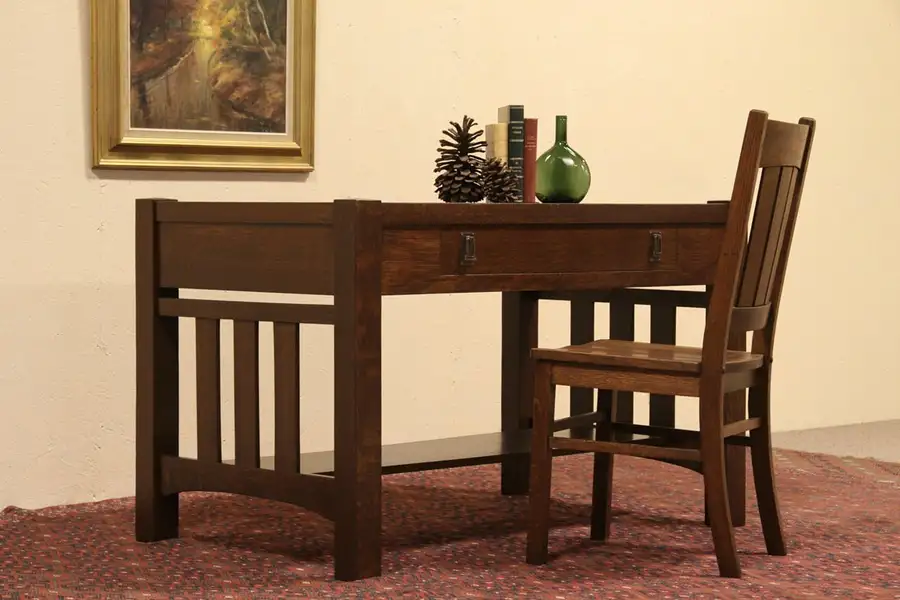 Main image of Library Table Arts & Crafts Mission Oak Writing Desk