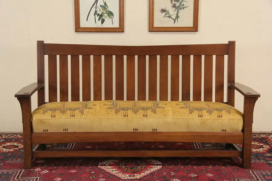 Main image of Arts & Crafts Mission Oak Antique 1905 Settle, Sofa or Bench, Upholstered