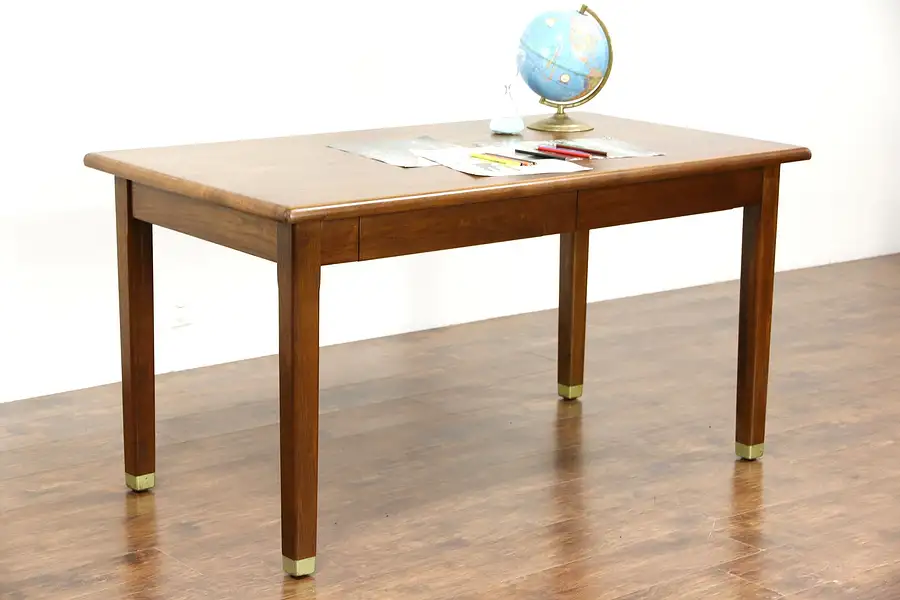 Main image of Walnut 1940's Vintage Library Table Writing Desk, 2 Drawers
