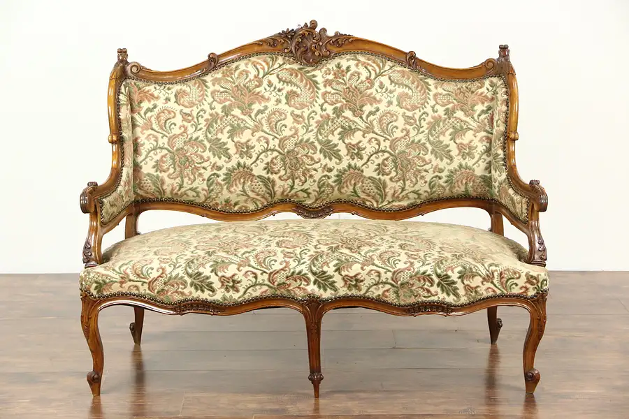 Main image of French Rococo 1920's Antique Carved Wingback Loveseat or Settee