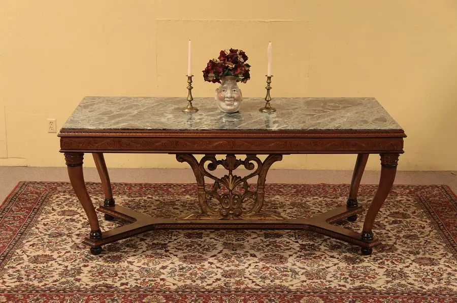 Main image of Carved Antique Marble Hall or Dining Table