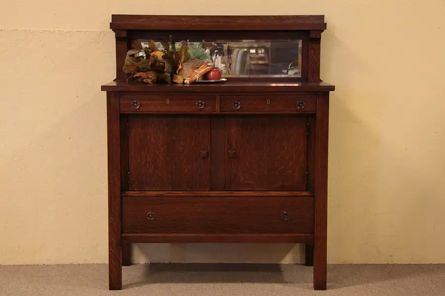 Main image of Arts & Crafts Mission Oak Antique Sideboard, Mirror