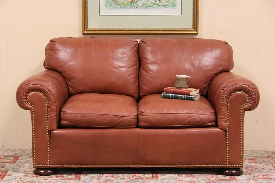 Main image of Whittemore Sherrill Saddle Leather Loveseat, Sofa