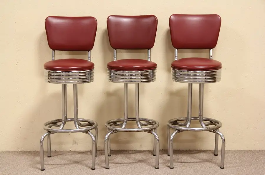 Main image of Set of 3 Retro 1960 Chrome Stools with Backs