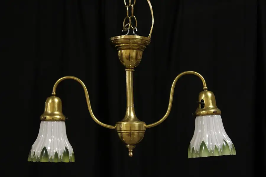 Main image of Brass 1900 Ceiling Light Fixture, Original Glass Shades