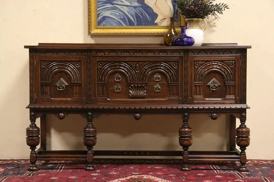 Main image of Tudor Carved Oak 1925 Sideboard or Buffet