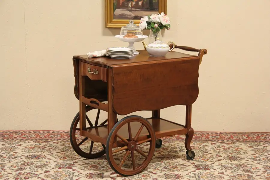 Main image of Cherry Vintage Tea Cart, Dessert Cart, or Beverage Trolley, Glass Tray