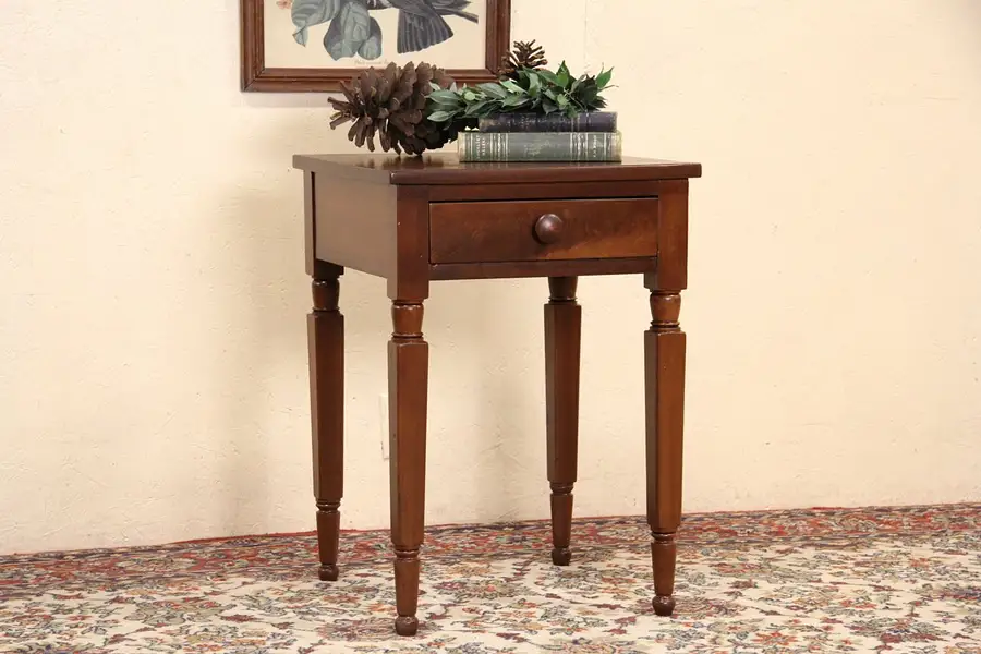 Main image of Victorian 1850 Antique Walnut One Drawer Lamp Table or Nightstand