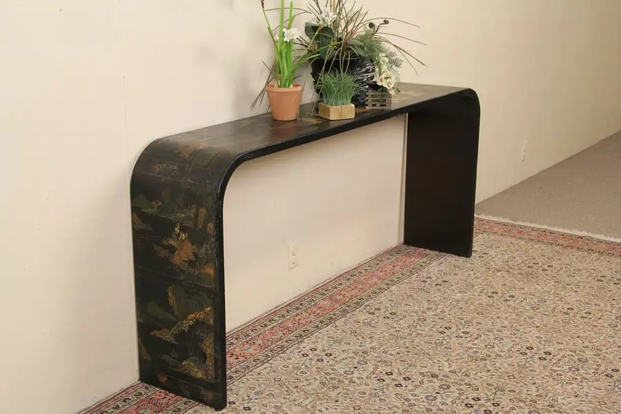 Main image of Chinese Hand Painted Lacquer Console Table - Vintage