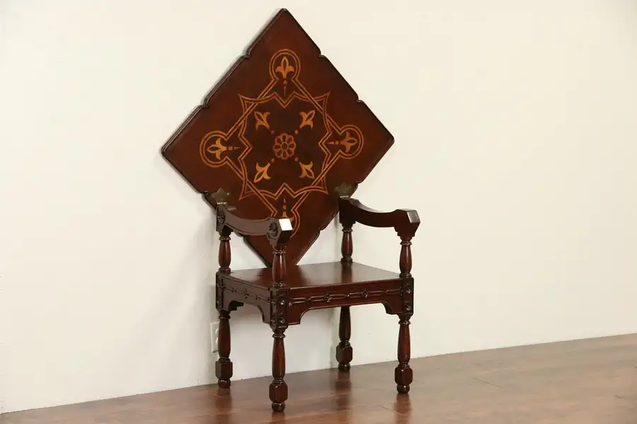 Main image of Scandinavian 1900 Antique Combination Chair & Folding Table, Mahogany, Marquetry