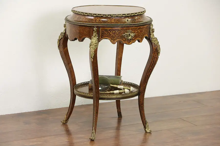 Main image of French 1890's Antique Rosewood & Tulipwood Marquetry Sewing & Dressing Table