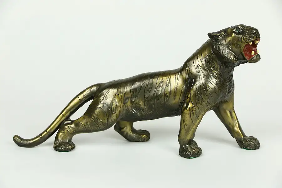 Main image of Tiger Sculpture, 1930's Statue with Dark Bronze Finish