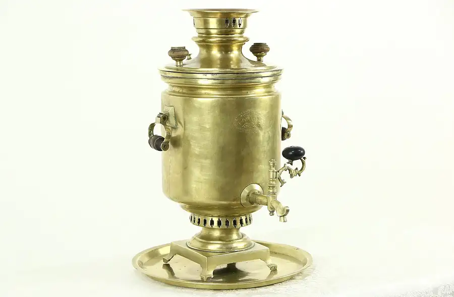 Main image of Russian Antique Brass Samovar Tea Kettle, Czarist Era 1900 Signature