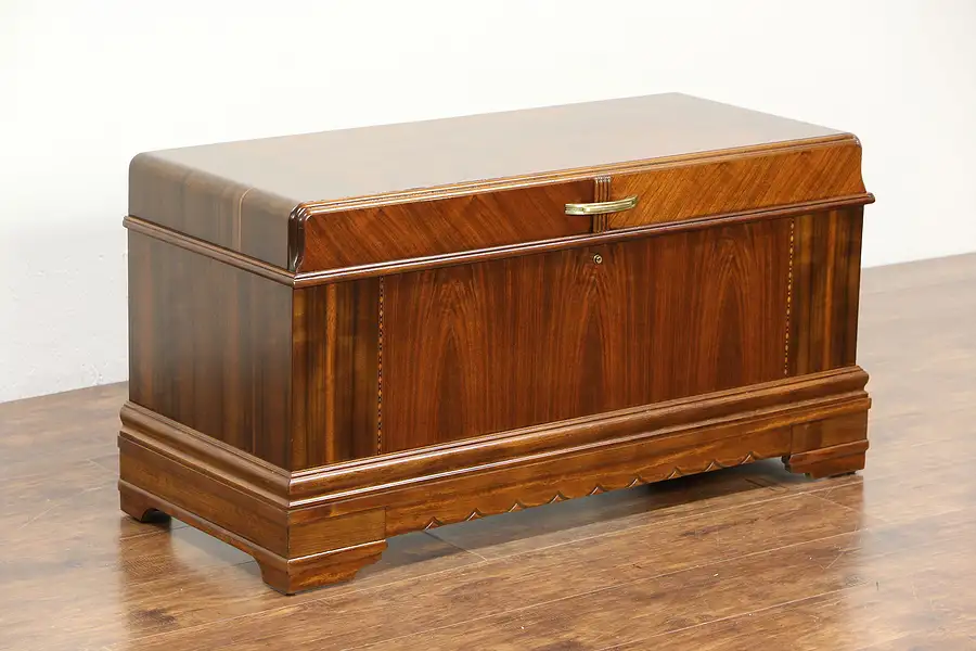 Main image of Art Deco Waterfall 1930's Vintage Cedar Chest, Signed Roos