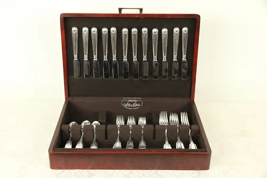 Main image of Silverware 48 Dinner Size Kings Pattern Set for 12, Chest, Atkin England