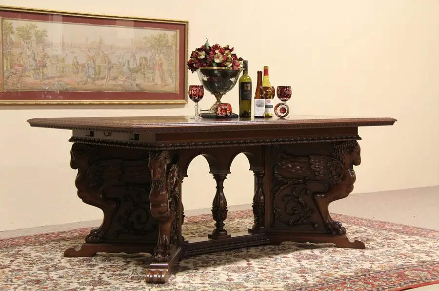 Main image of Carved Griffin Antique Dining Table