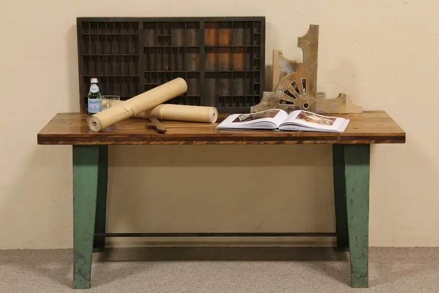 Main image of Industrial Work Bench 1920's Iron Base, Coffee Table
