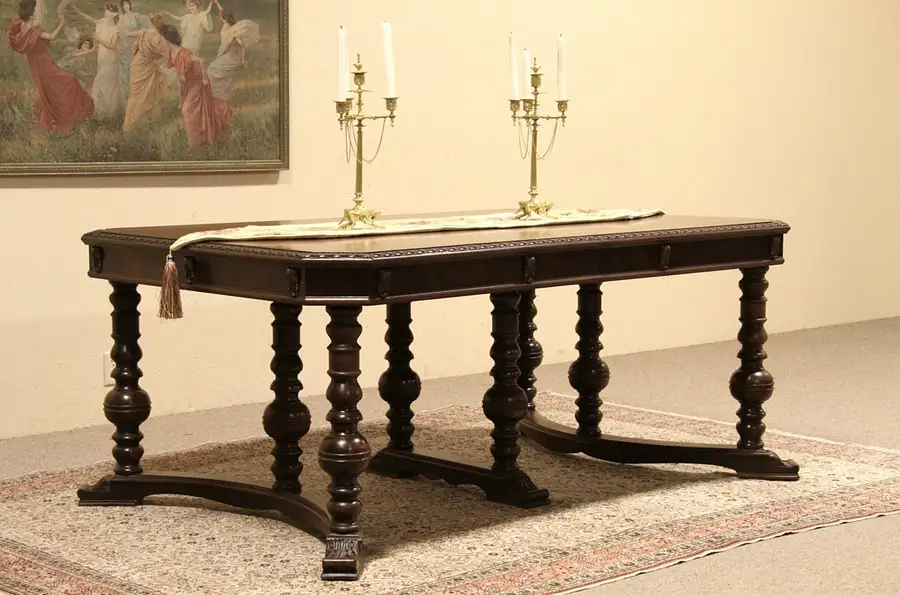 Main image of Renaissance Carved 1925 Dining Table, Extends 112"