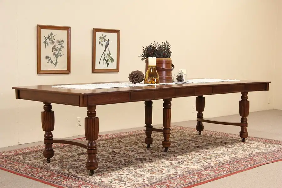 Main image of Oak 1900 Antique Square Dining Table, Extends 9' 8"