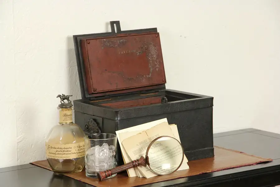 Main image of Iron 1870's Antique Strongbox Safe for Gold & Cash, Patented
