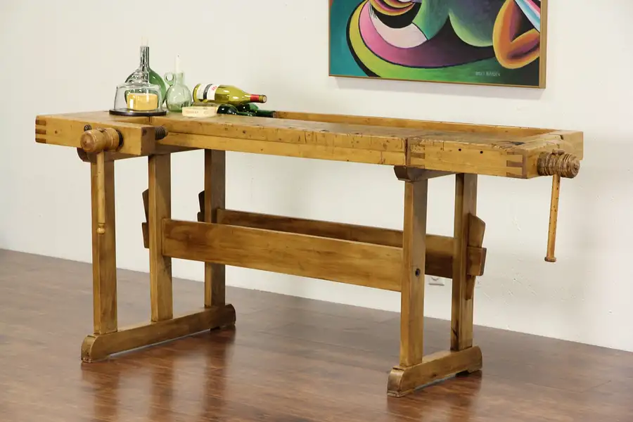 Main image of Carpenter 1890 Antique Workbench, Kitchen Island or Wine & Cheese Table