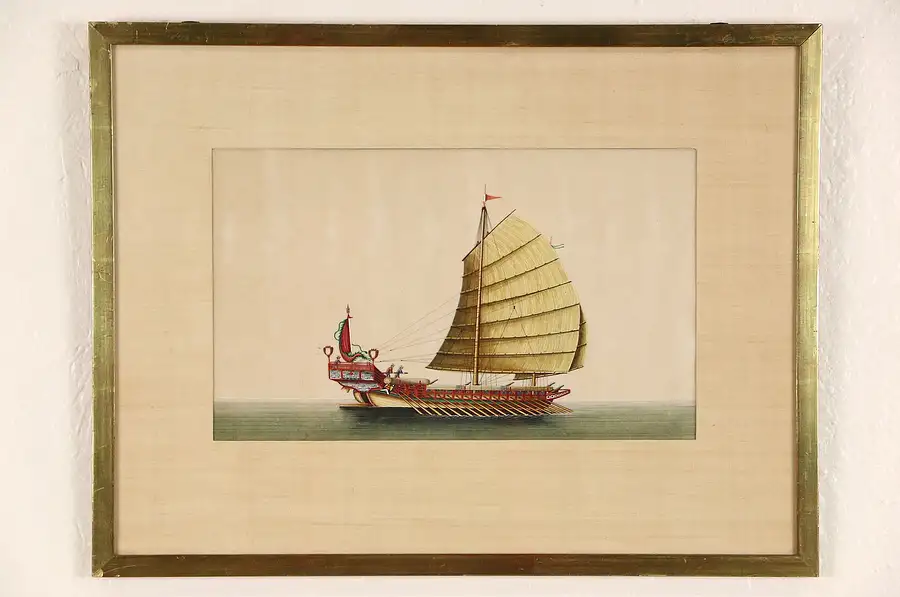 Main image of Chinese 1900's Antique Original Painting of Galley Sailing Ship