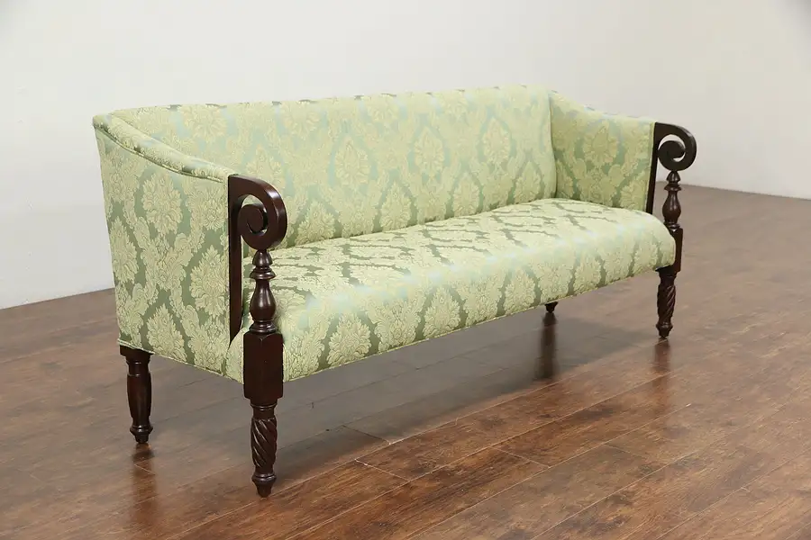 Main image of Sheraton Antique 1830 Mahogany Sofa or Hall Settee, New Upholstery