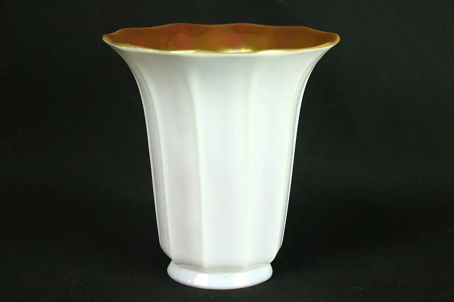 Main image of Steuben Signed Antique Opal & Gold Art Glass Ribbed Shade